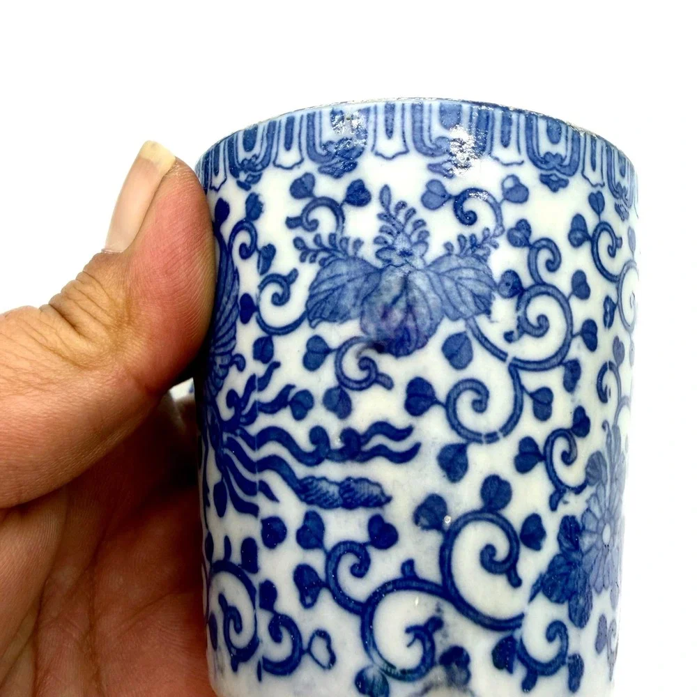 Antique Morimura Bros Blue White Porcelain Phoenix Lidded Jar Cup Japan